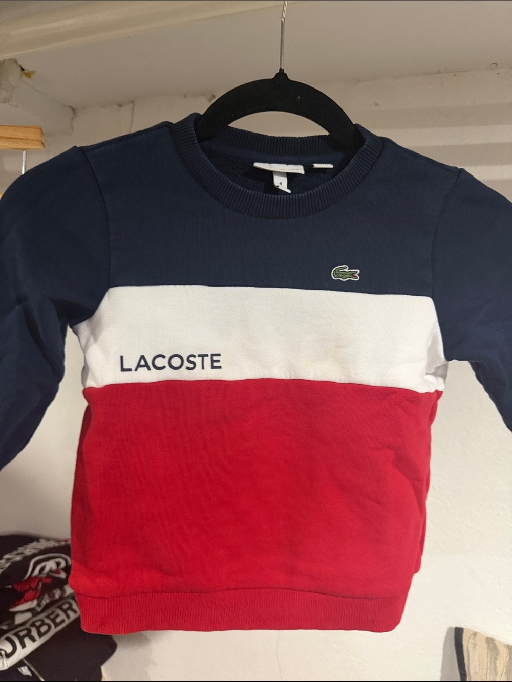 Lacoste Kids Tri-Block Crewneck Sweatshirt in Navy, White & Red